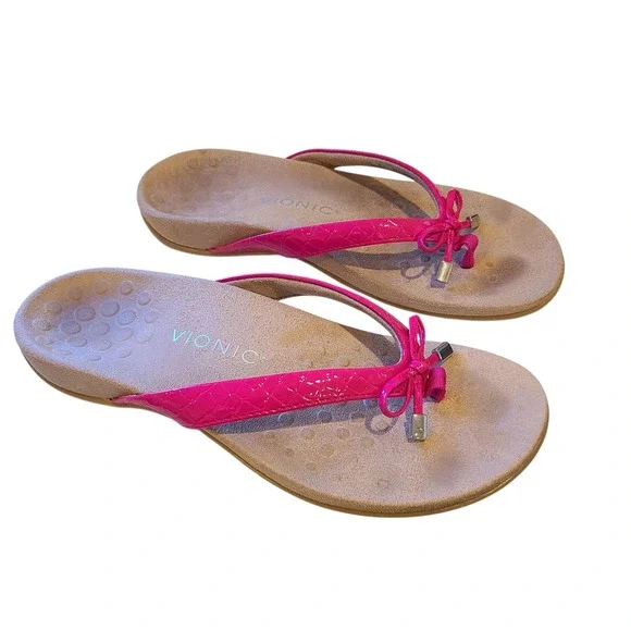 Vionic Sandals Bella II Pink Bow Flip Flop Comfort Orthotic Thongs Womens 8.5 - Picture 2 of 7
